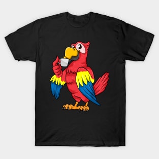 Beautiful parrot is drinking a cup coffee T-Shirt